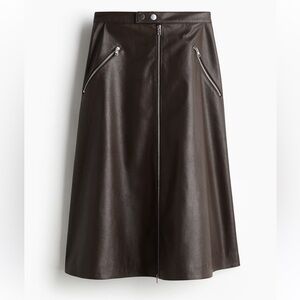 H&M COATED A-LINE SKIRT brown front zip size 4
